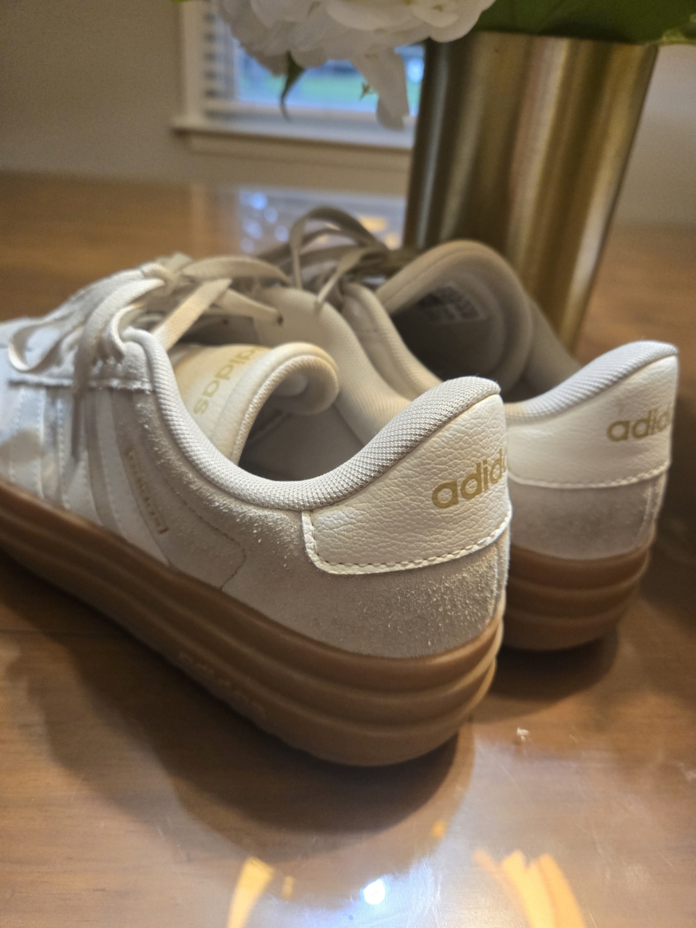 adidas Women’s White Suede Platform Sneakers with Gum Sole - Picture 7 of 9